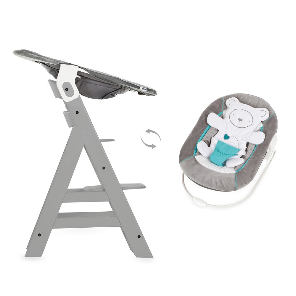 Hauck Alpha Plus & Tray & Bouncer 2-In-1 Bear Hearts & Highchair pad Deluxe Teddy (Grey)