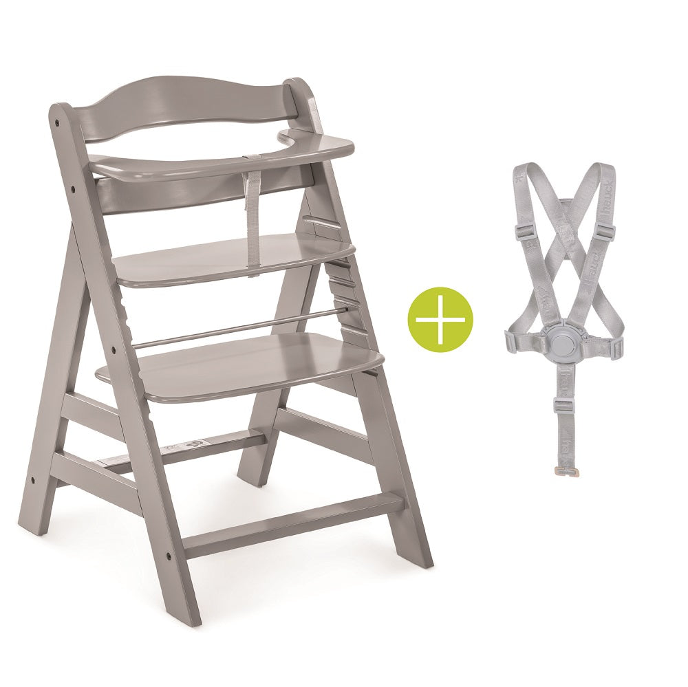 Hauck Alpha Plus & Tray & Bouncer 2-In-1 Bear Hearts & Highchair pad Deluxe Teddy (Grey)