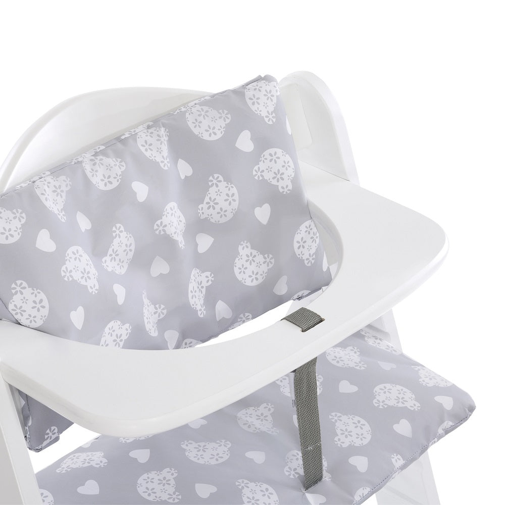 Hauck Alpha Plus & Tray & Bouncer 2-In-1 Bear Hearts & Highchair pad Deluxe Teddy (Grey)