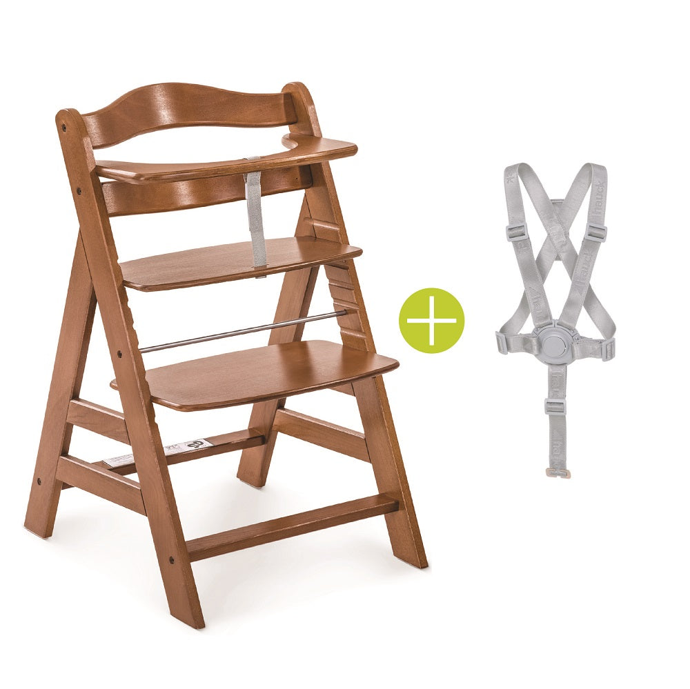 Hauck Alpha Plus Walnut & Tray (White) & Bouncer 2-In-1 Stretch (Beige)