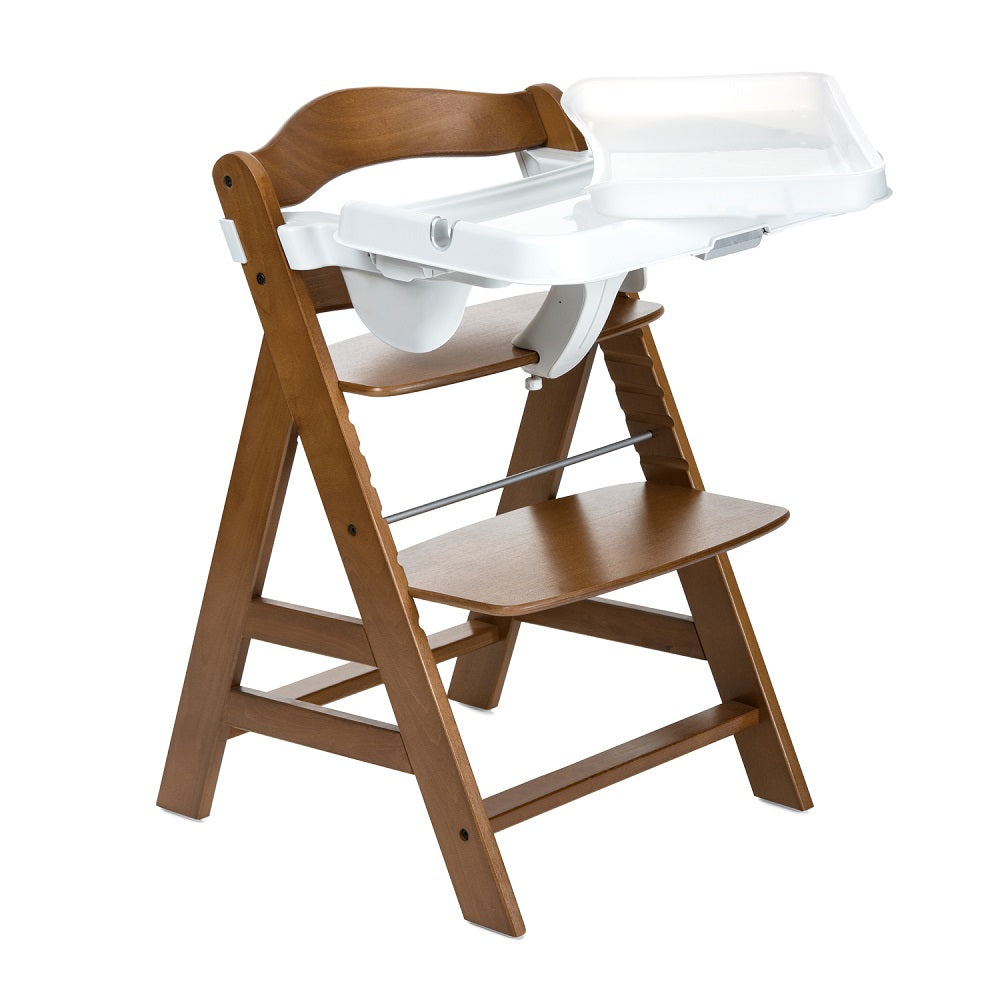 Hauck Alpha Plus Walnut & Tray (White) & Bouncer 2-In-1 Stretch (Beige)