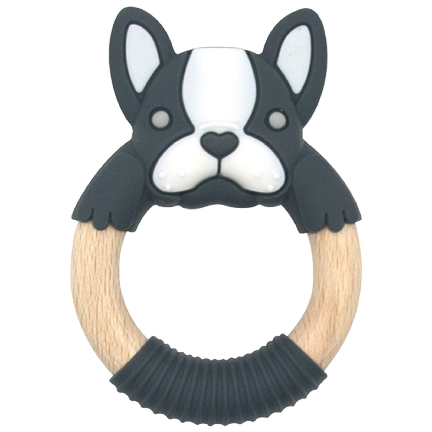 Baby Works - Bibibaby Teething Ring - Boxer Frenchie (Charcoal and White)