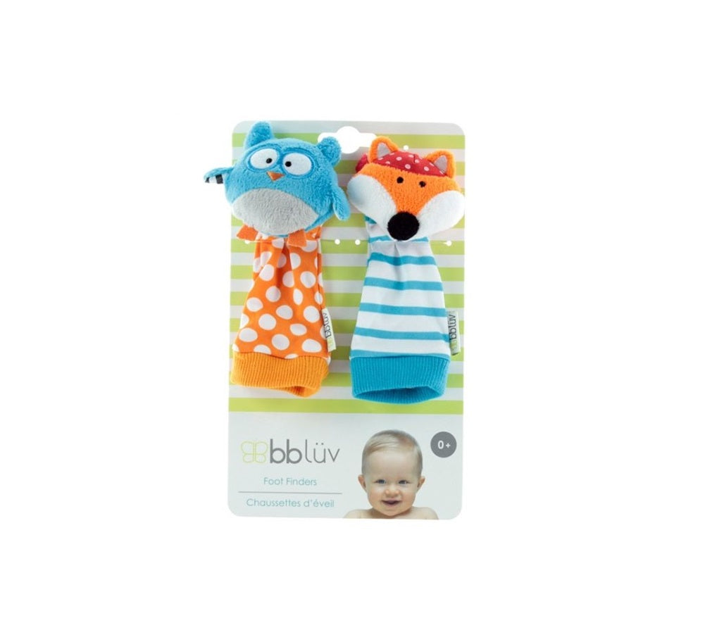 Bbluv Duo Developmental Foot Finders with Rattle - Owl & Fox
