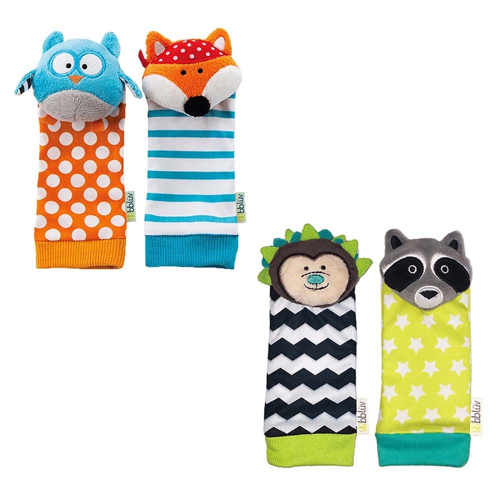 Bbluv Duo Developmental Foot Finders with Rattle - Owl & Fox