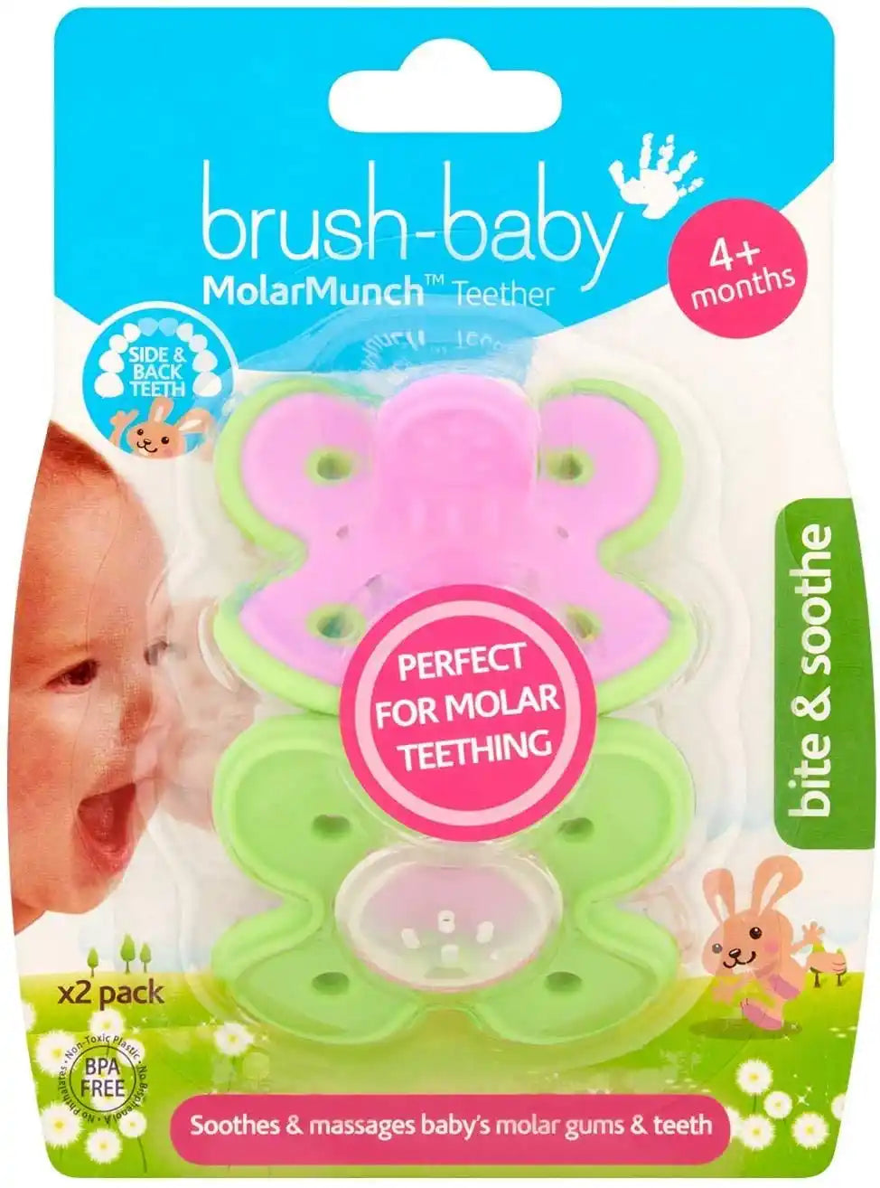 Brush-Baby Molarmunch X 2 Teether (Green/Pink)