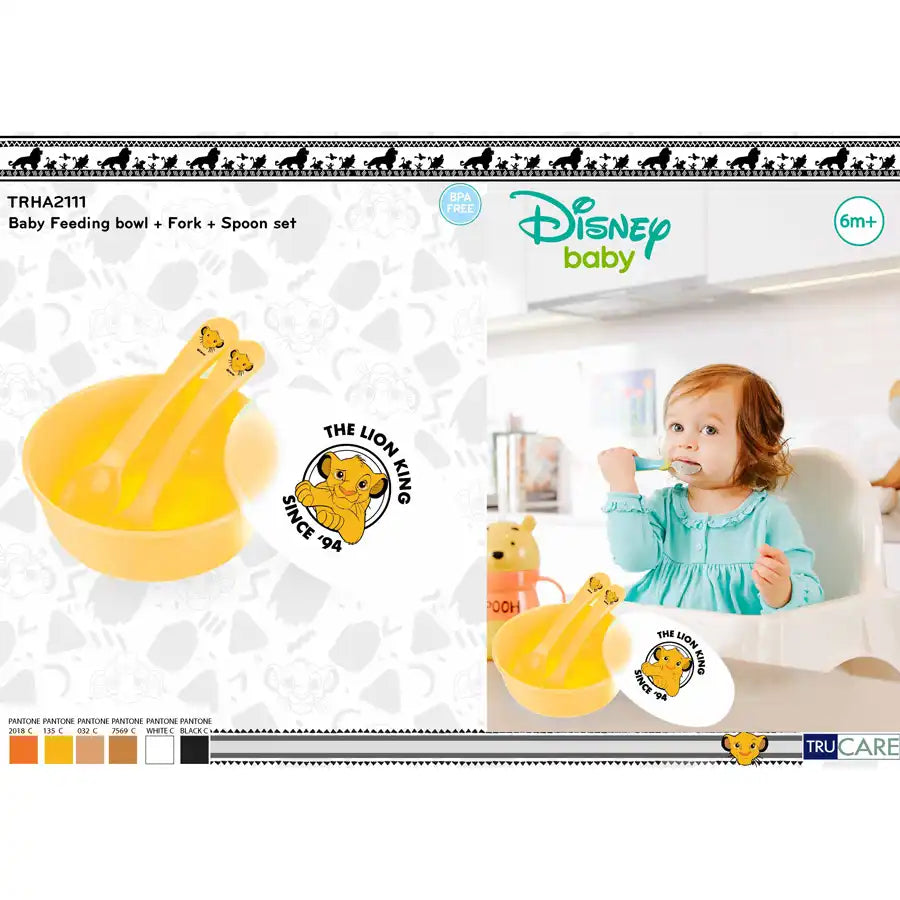 Disney - Baby 3Pcs Feeding Set, Bowl, Spoon And Fork - Lion King (Yellow)