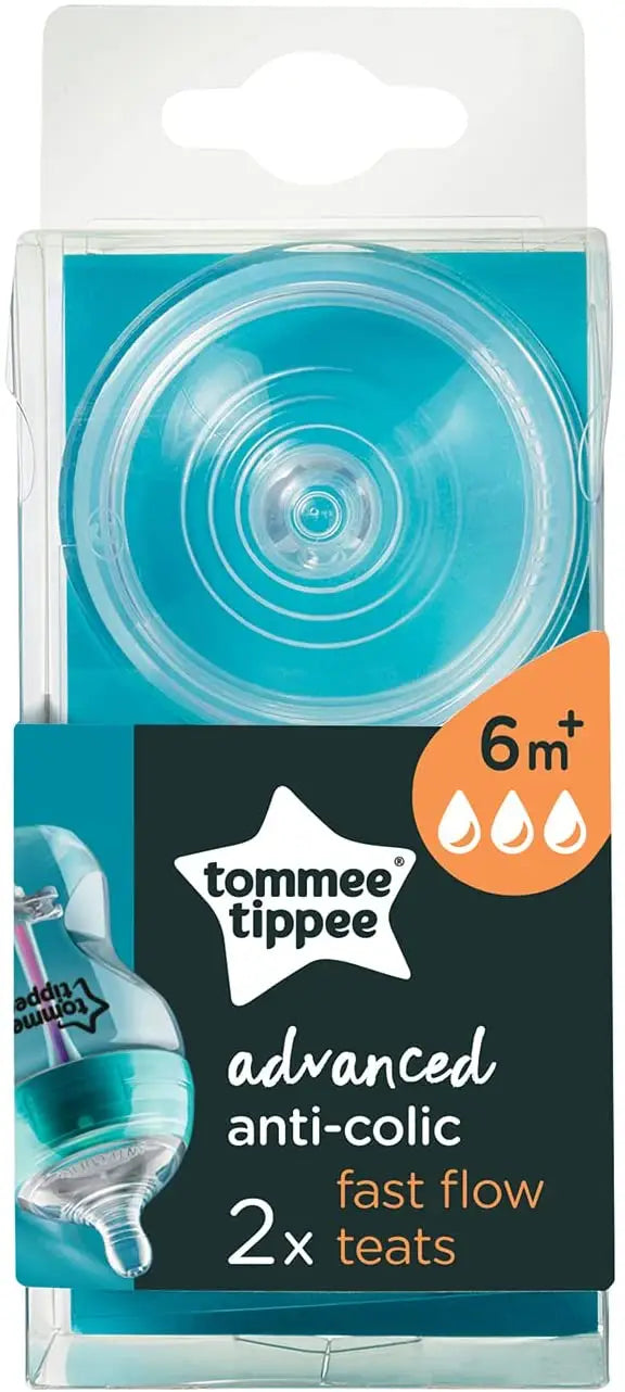Tommee Tippee Advanced Anti-Colic Teats, Fast Flow X 2 (Clear)