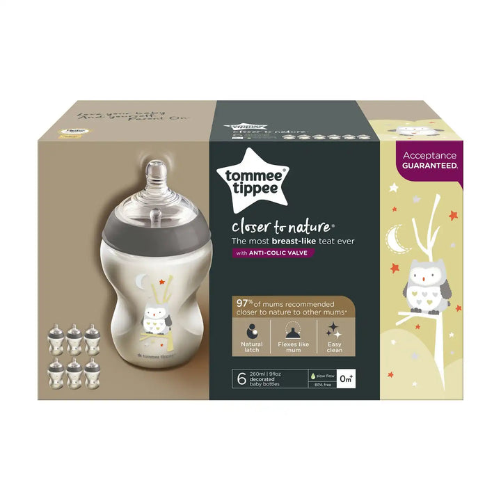 Tommee Tippee Closer To Nature Feeding Bottle, 260Ml X 6  -Boy