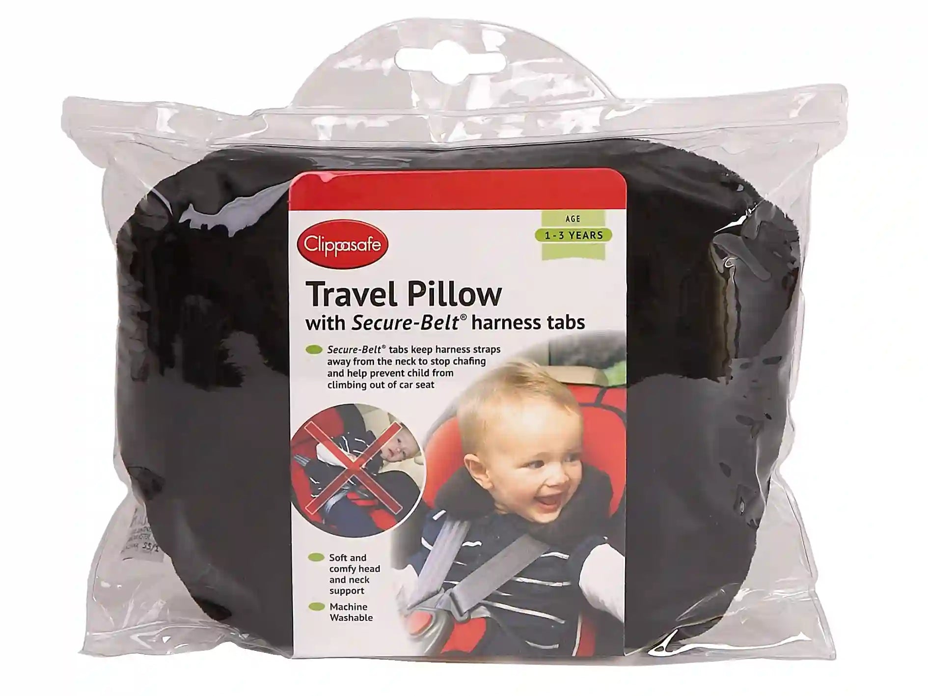 Clippasafe Travel Pillow With Secure-Belt Tabs - 1-3 Years