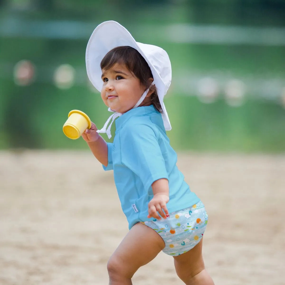 Green Sprouts Snap Reusable Absorbent Swimsuit Diaper-Light Aqua Shark Sealife-24Months