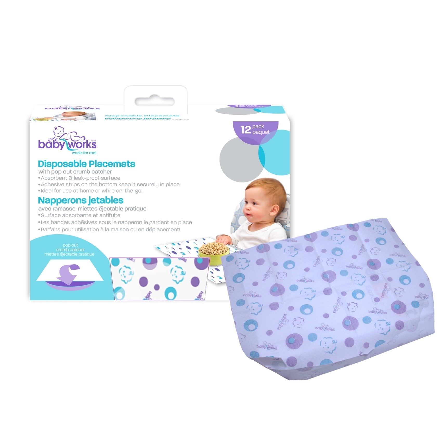 Baby Works - Disposable Placemats with Crumb Catcher  - (Pack of 12)
