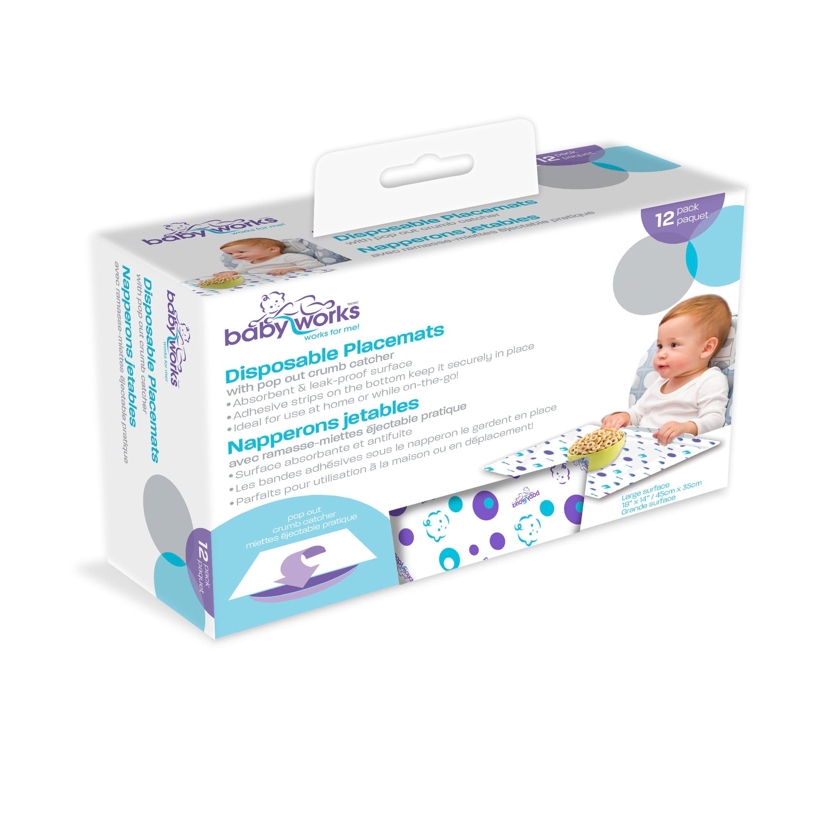 Baby Works Disposable Placemats with Crumb Catcher - (Pack of 12) Baby Works Disposable Placemats with Crumb Catcher - (Pack of 12)