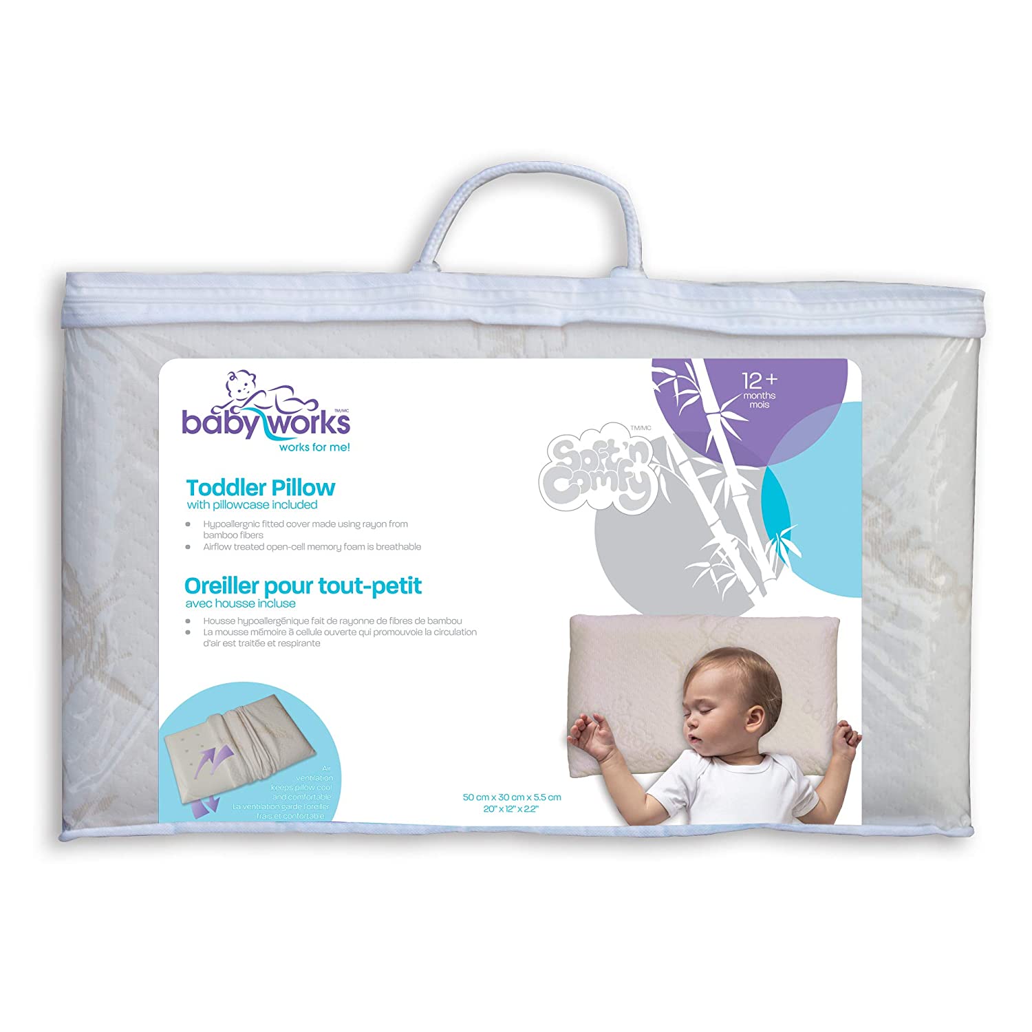 Baby Works - Toddler Pillow With Bamboo Pillowcase (White)