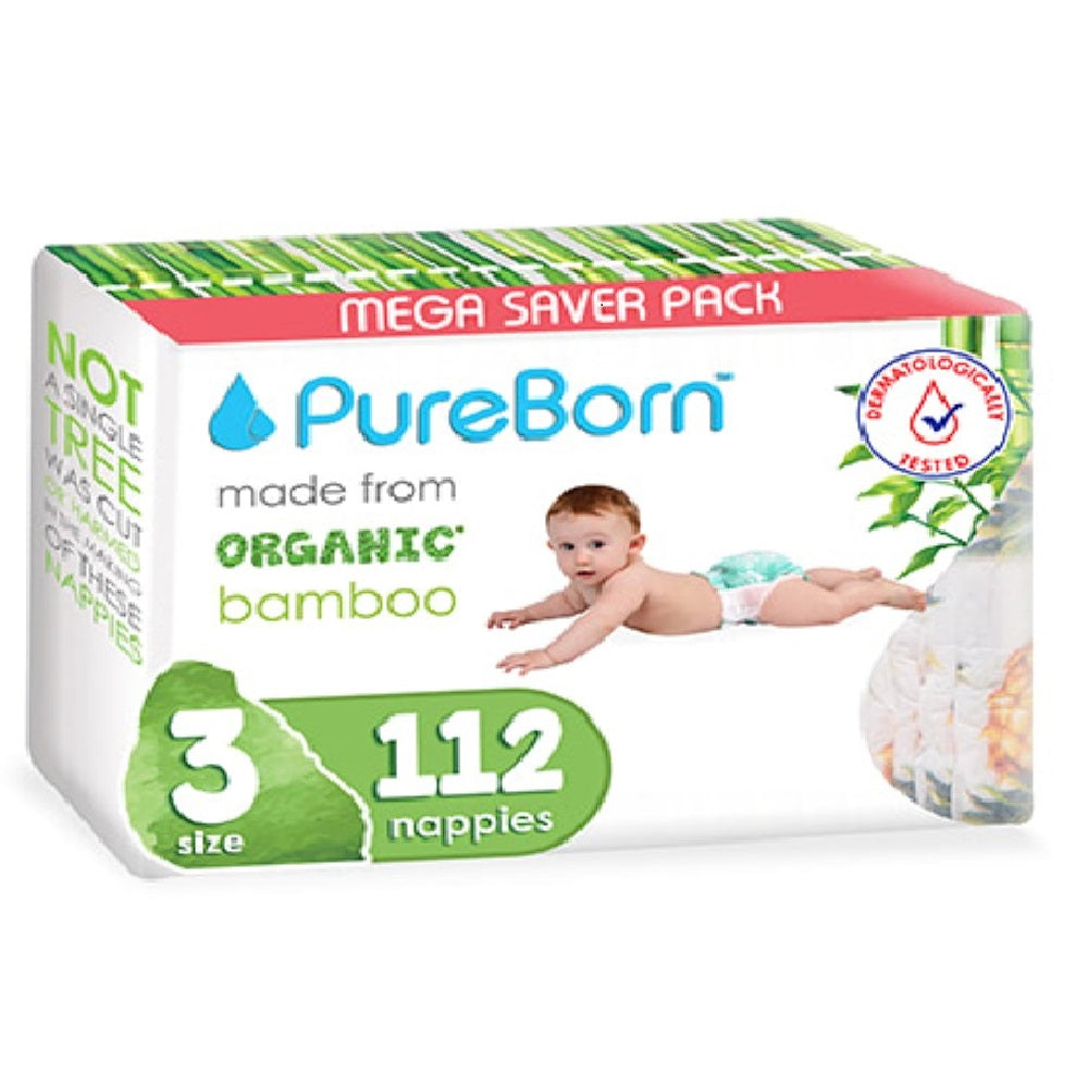 Pure Born Organic Bamboo Diapers Size 3 - (Pack of 112)