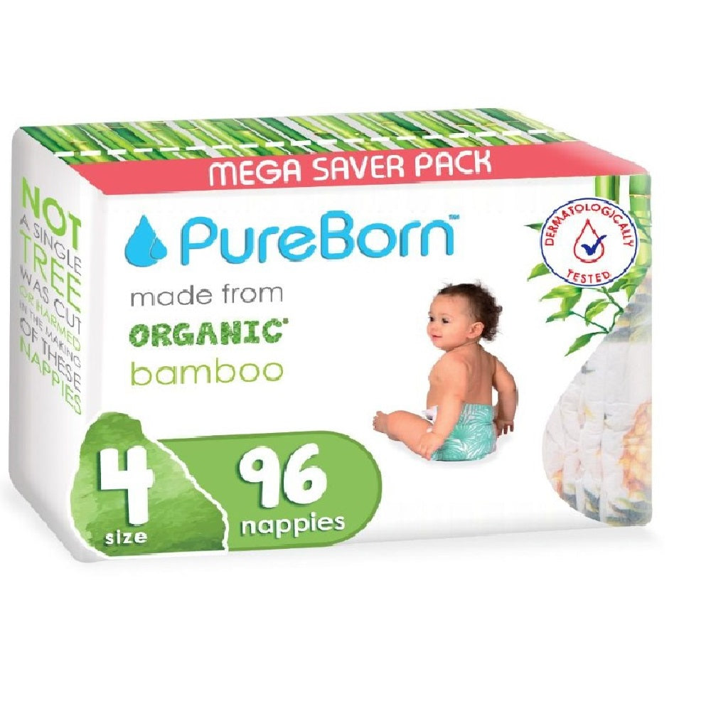 Pure Born Organic Bamboo Diapers Size 4 - (Pack of 96)