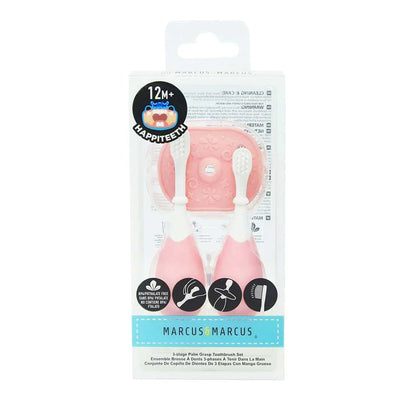 Marcus & Marcus 3 Stage Palm Grasp Toothbrush Brush Set (Pink)