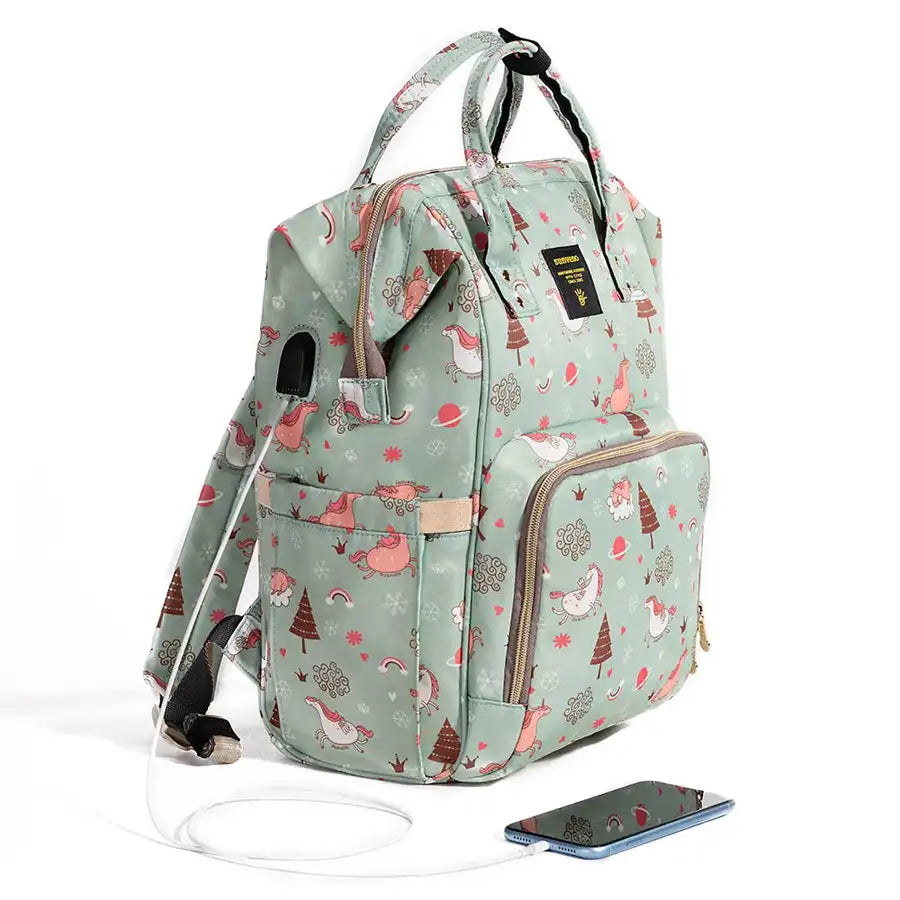 Sunveno - Diaper Bag with USB (Green Dream Sky)