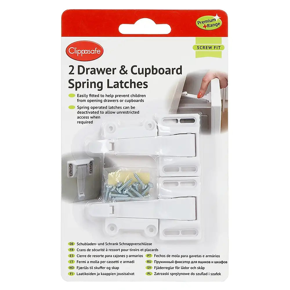 Clippasafe Drawer & Cupboard Spring Latches - 2 Pack (White)