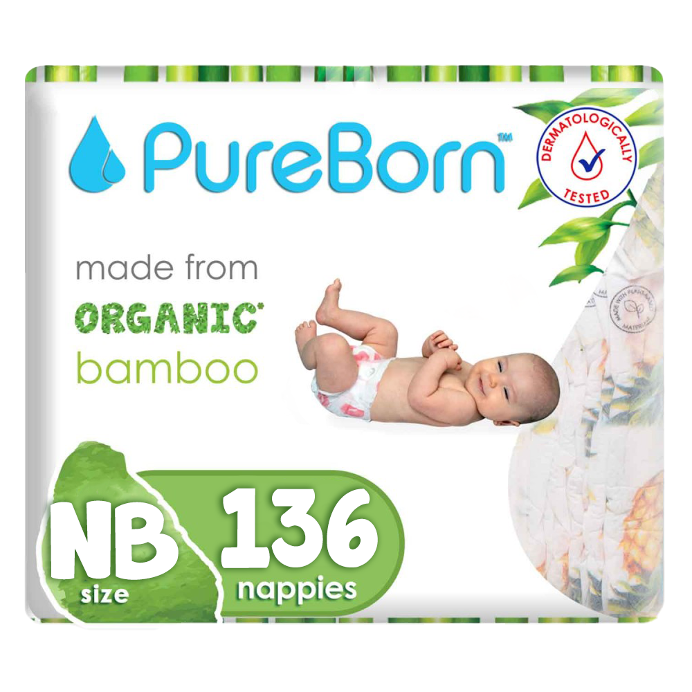 Pure Born Organic Bamboo Diapers New Born - (Pack of 136)