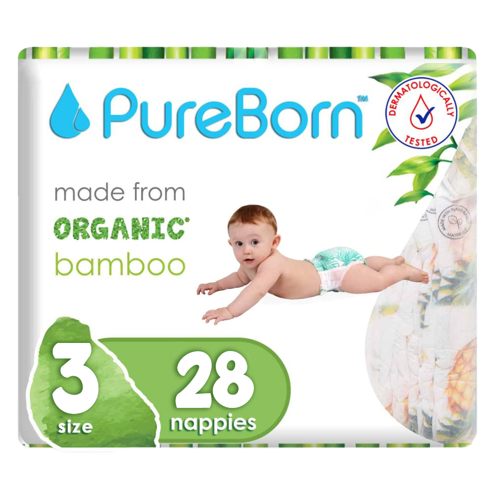 Pure Born Organic Bamboo Diapers Size 3- (Pack of 28)