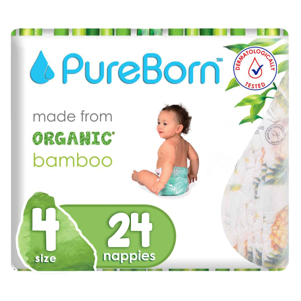 Pure Born Organic Bamboo Diapers Size 4- (Pack of 24)