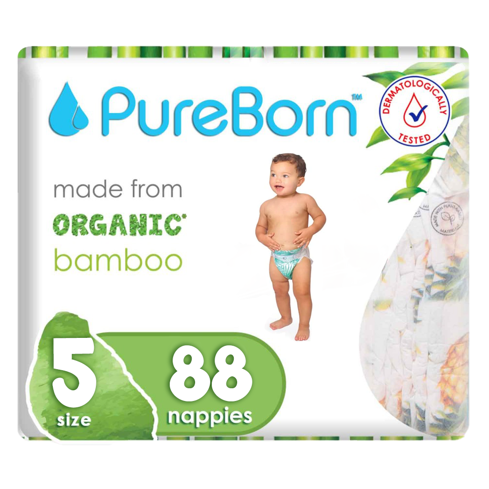Pure Born Organic Bamboo Diapers Size 5 - (Pack of 88)
