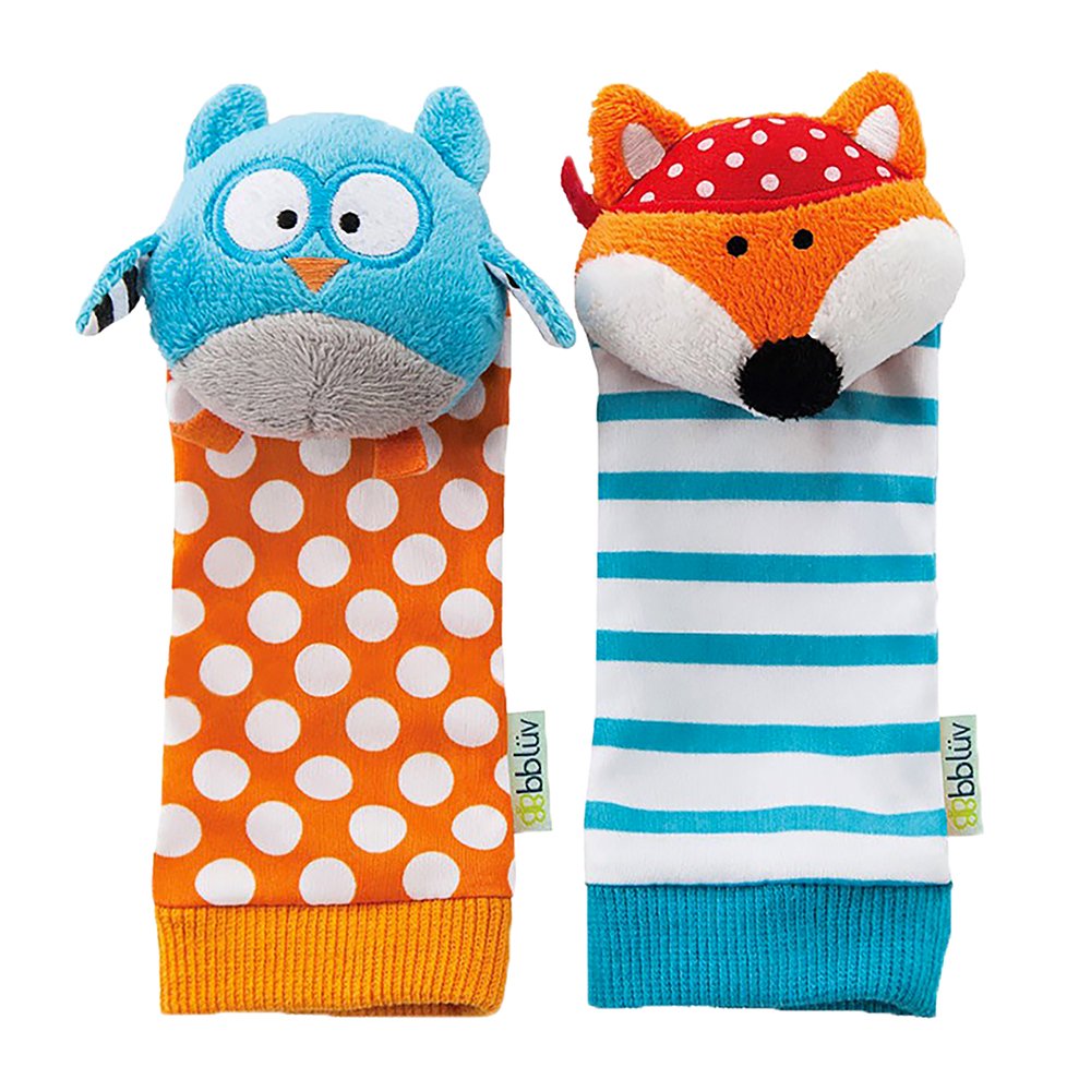 Bbluv Duo Developmental Foot Finders with Rattle - Owl & Fox