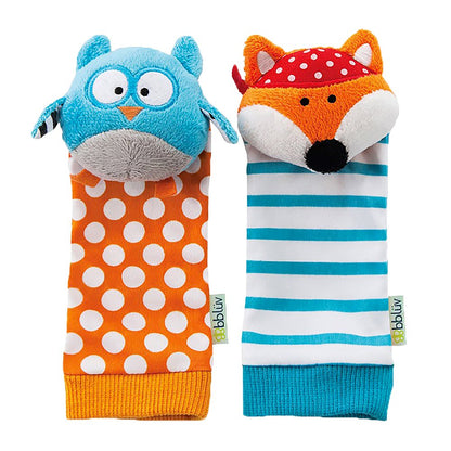 Bbluv Duo Developmental Foot Finders with Rattle - Owl & Fox