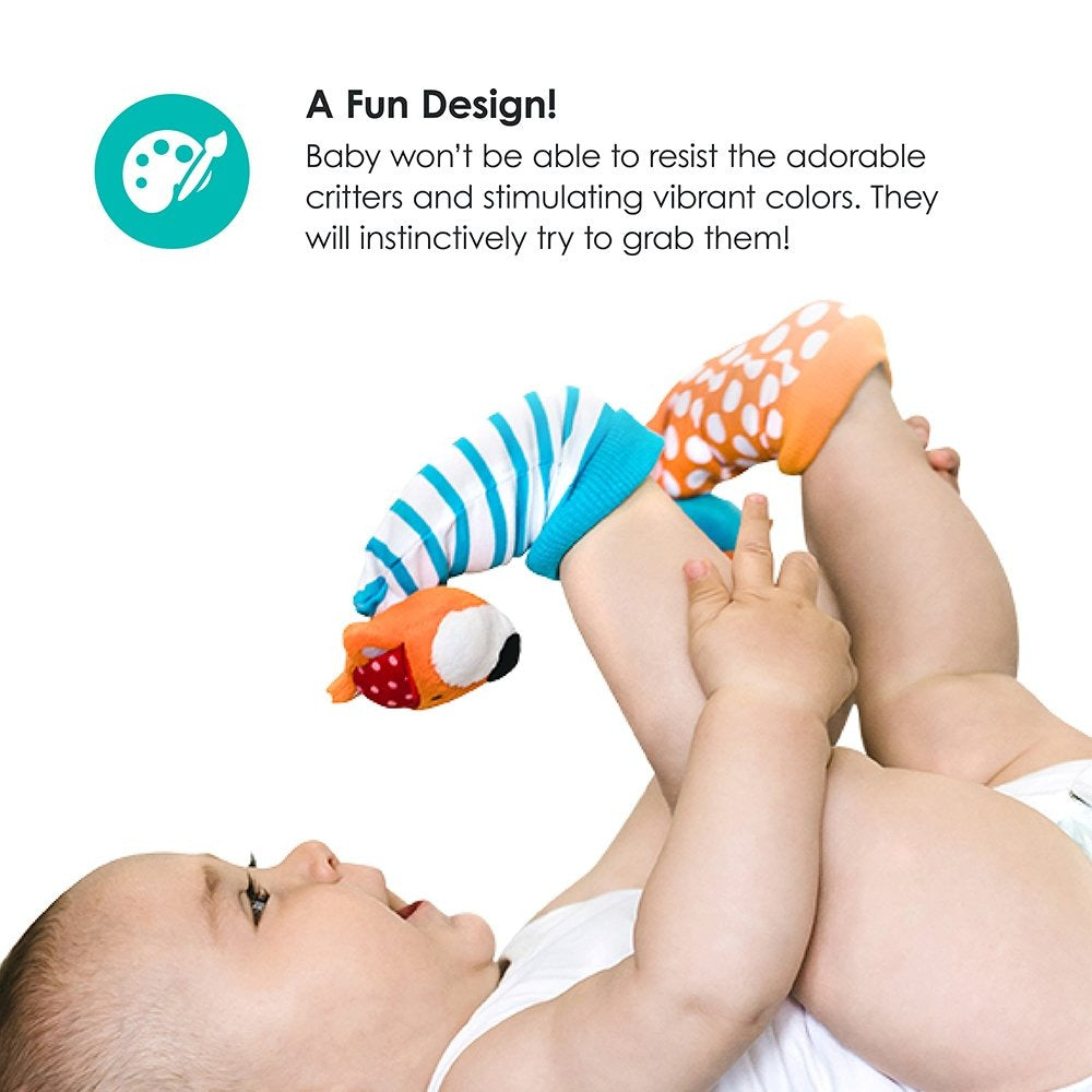 Bbluv Duo Developmental Foot Finders with Rattle - Owl & Fox