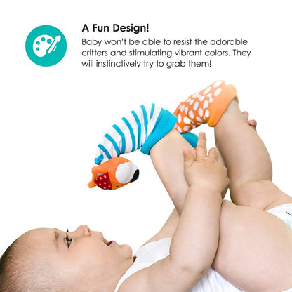 Bbluv Duo Developmental Foot Finders with Rattle - Owl & Fox