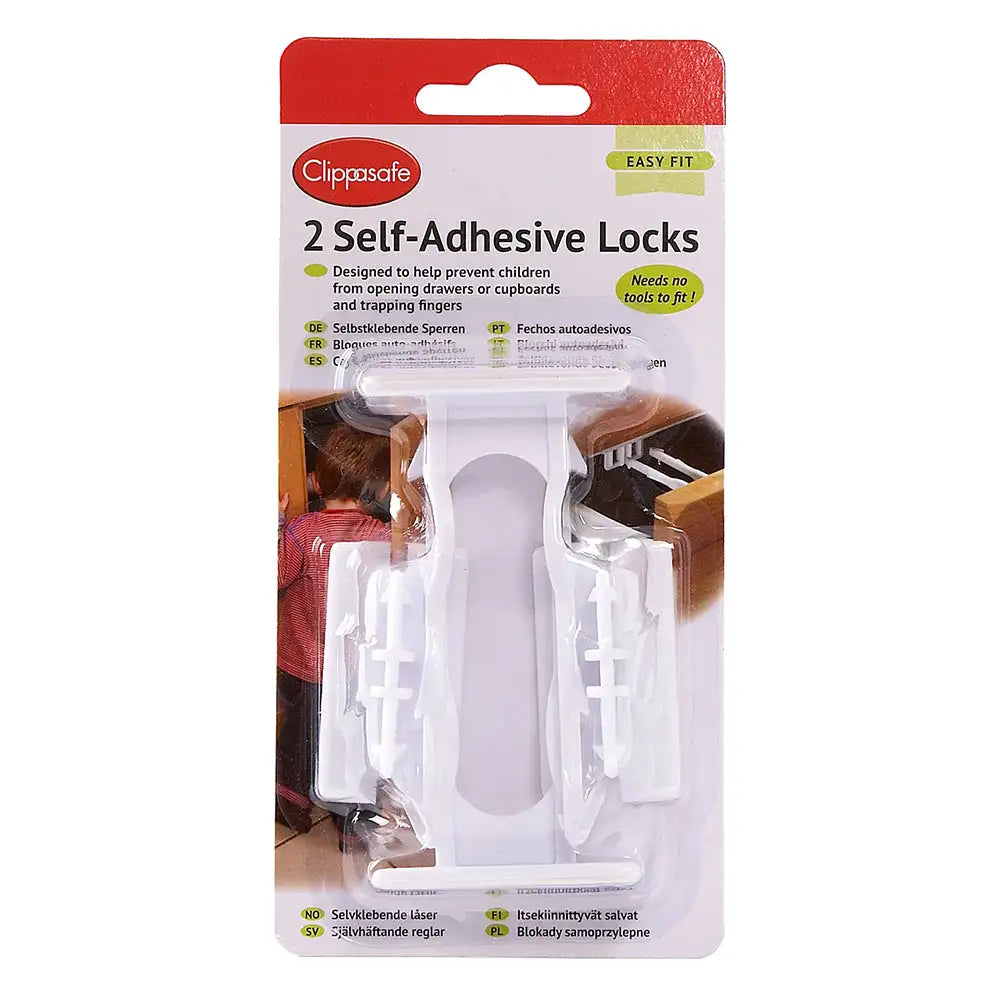 Clippasafe Self-Adhesive Cupboard & Drawer Locks - 2 Pcs/Pack (White)