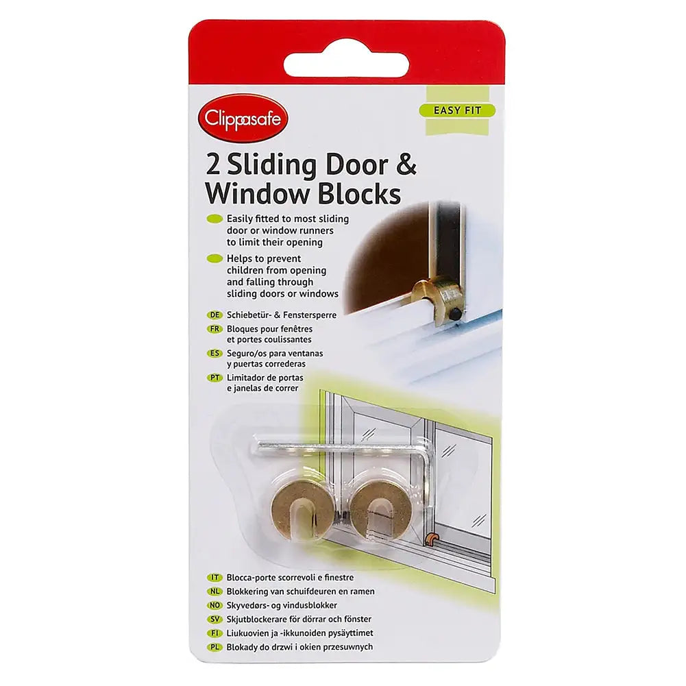 Clippasafe Sliding Door & Window Blocks - 2 Pack (Brass)
