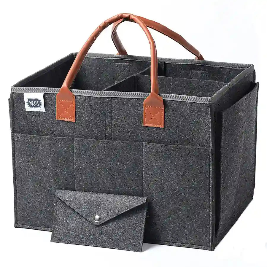 Little Story Diaper Caddy + Travel Pouch - Large (Dark Grey)