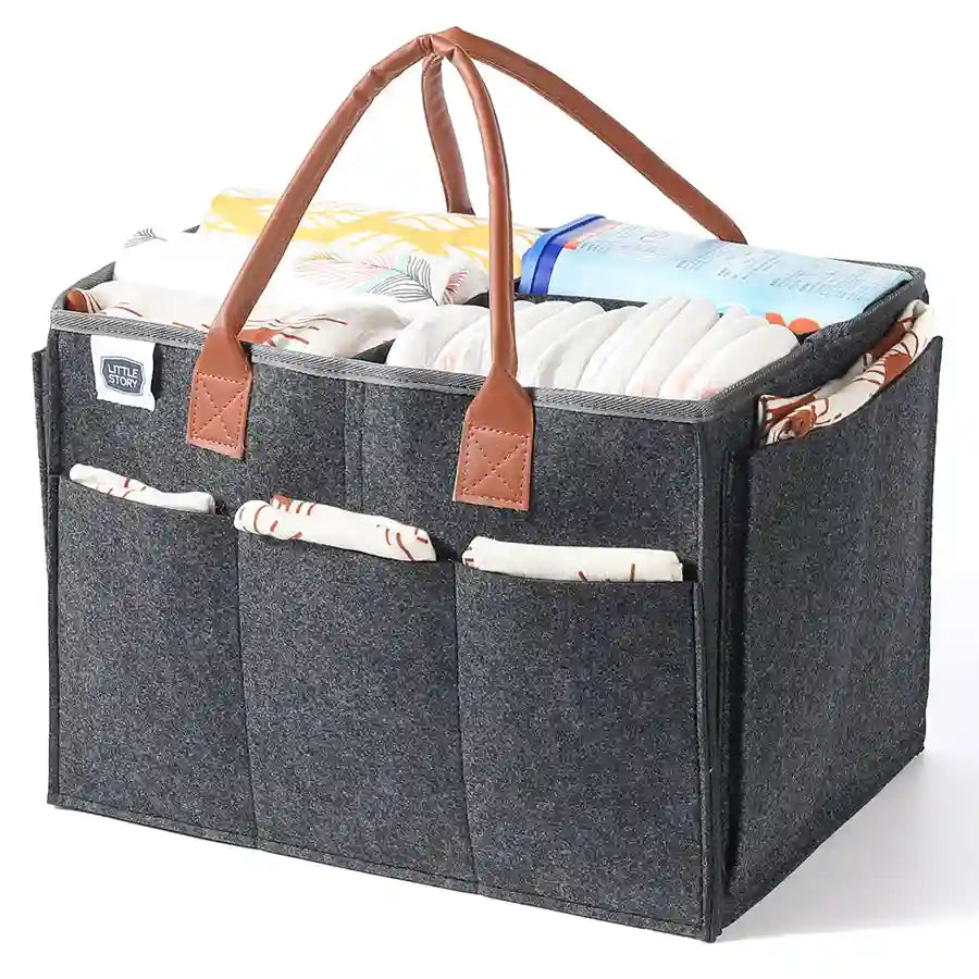 Little Story Diaper Caddy + Travel Pouch - Large (Dark Grey)