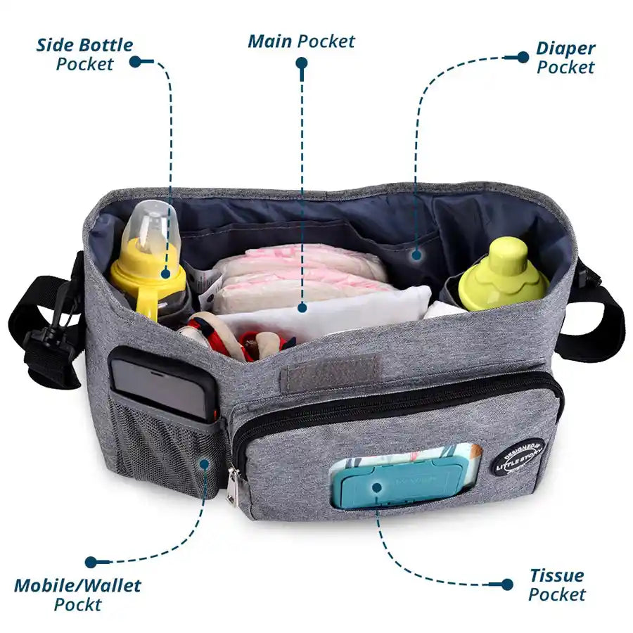 Little Story Stroller Diaper Organizer Bag (Grey)