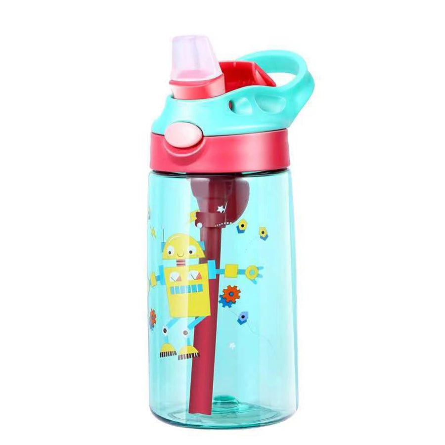 Bonjour Sip Box Kids Water Bottle with Straw Leakproof and Spill proof - 450 ml (Green Robot)