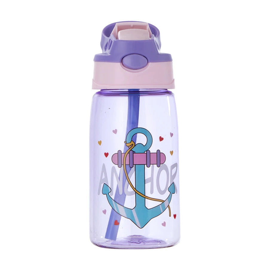 Bonjour Sip Box Kids Water Bottle with Straw Leakproof and Spill proof - 450 ml (Purple Anchor)