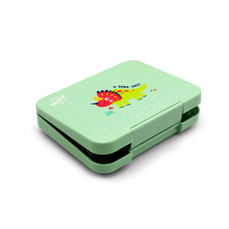 Bonjour Tiff Box Uni Clip Bento Lunch Box, 6/4 Compartments (Green Dinosaur)