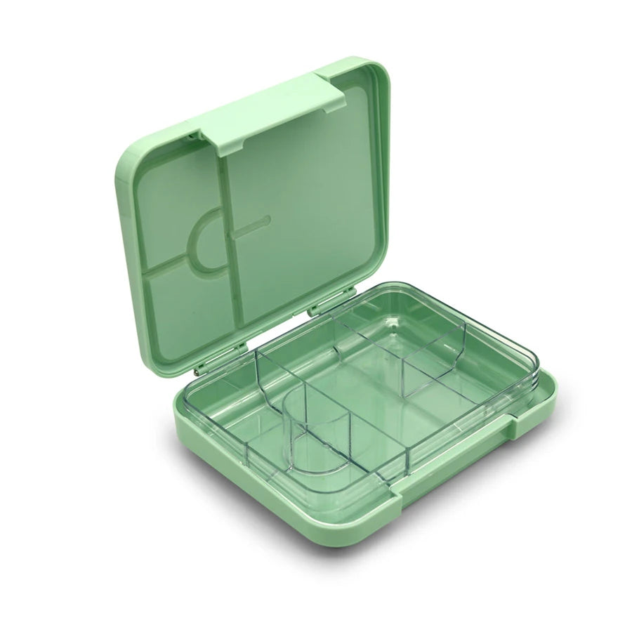 Bonjour Tiff Box Uni Clip Bento Lunch Box, 6/4 Compartments (Green Dinosaur)