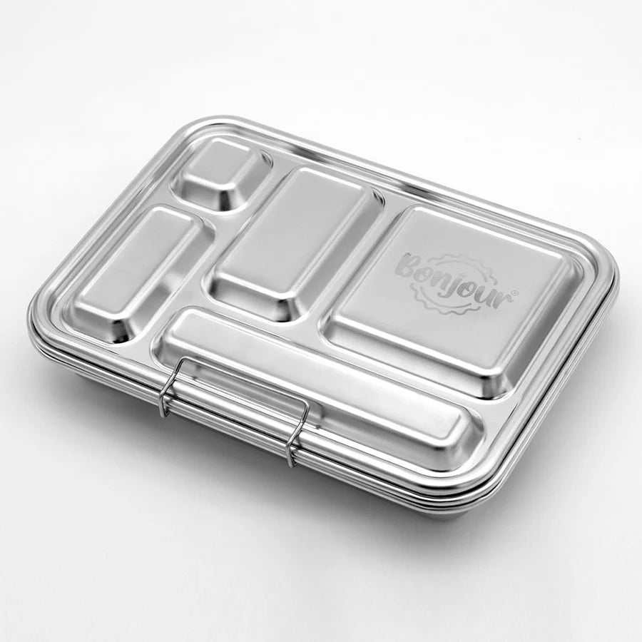Bonjour Stainless Steel Lunch Box, 5 Compartments (Blue Lid)