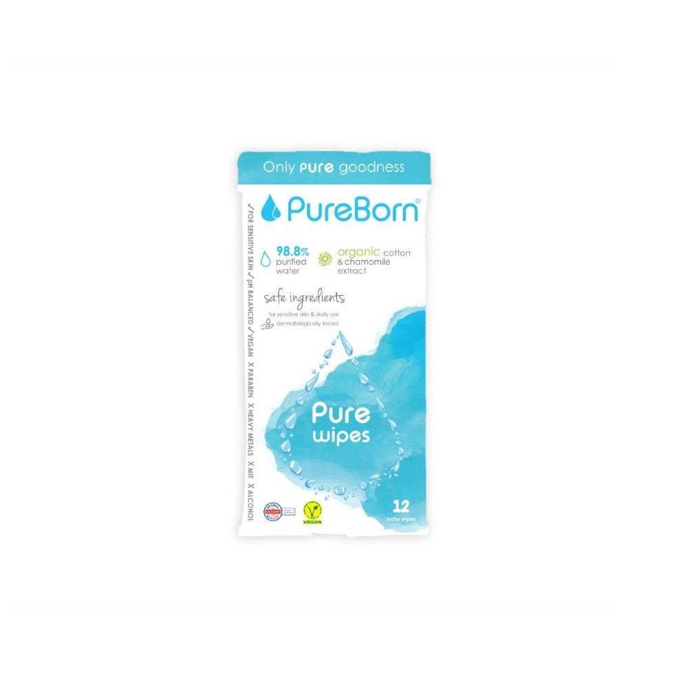 PureBorn Organic Cotton & Chamomile Extract Pure Wipes 12s