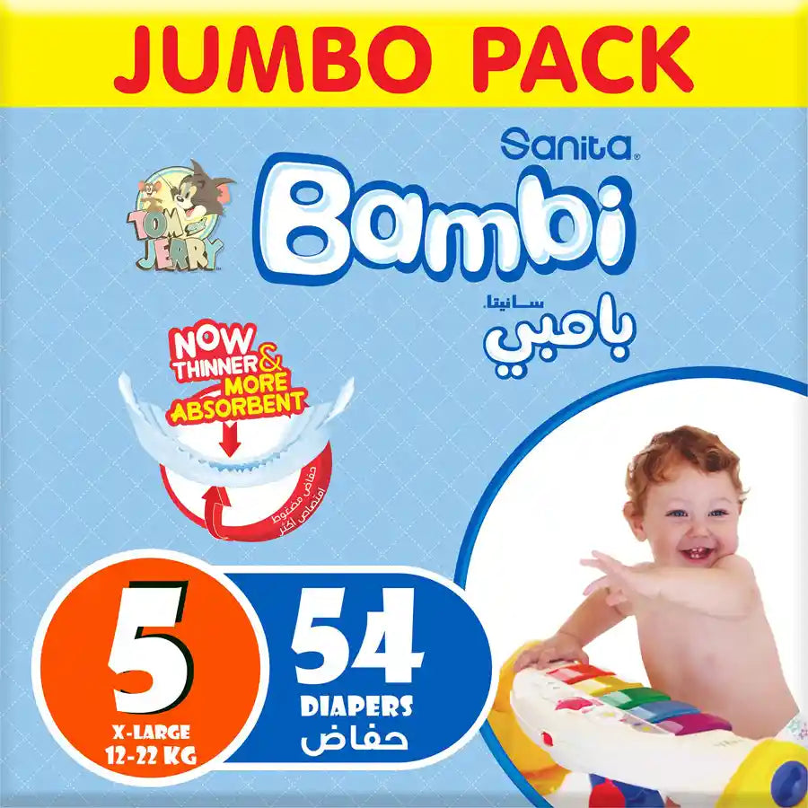Bambi Baby Diapers Jumbo Pack Size 5, X-Large, 13-25 kg - 54's