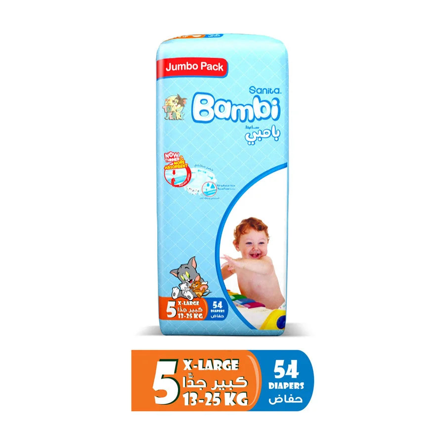 Bambi Baby Diapers Jumbo Pack Size 5, X-Large, 13-25 kg - 54's