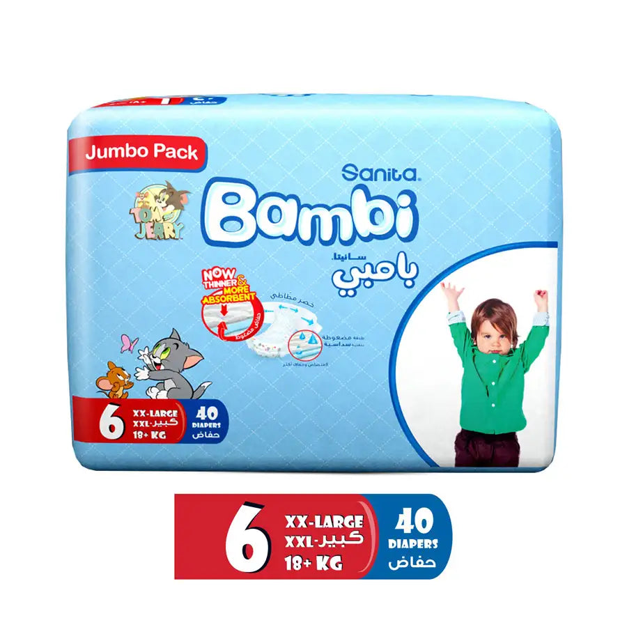 Bambi Baby Diapers Size 6 (18+ kg) Pack of 40 (Jumbo Pack)