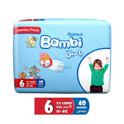 Bambi Baby Diapers Size 6 (18+ kg) Pack of 40 (Jumbo Pack)