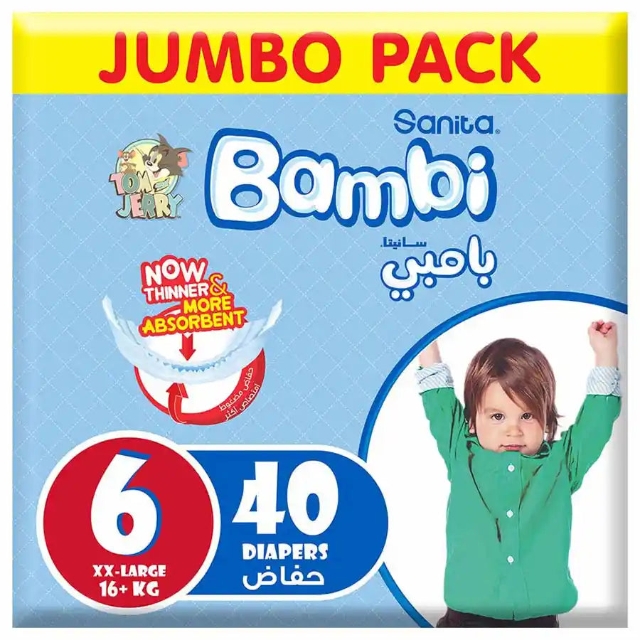 Bambi Baby Diapers Jumbo Pack Size 6, XX-Large, +18 kg - 40's