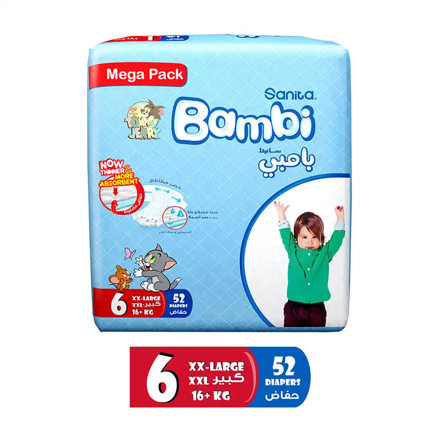 Bambi Baby Diapers Mega Pack Size 6, XX-Large, +16 kg - 52's