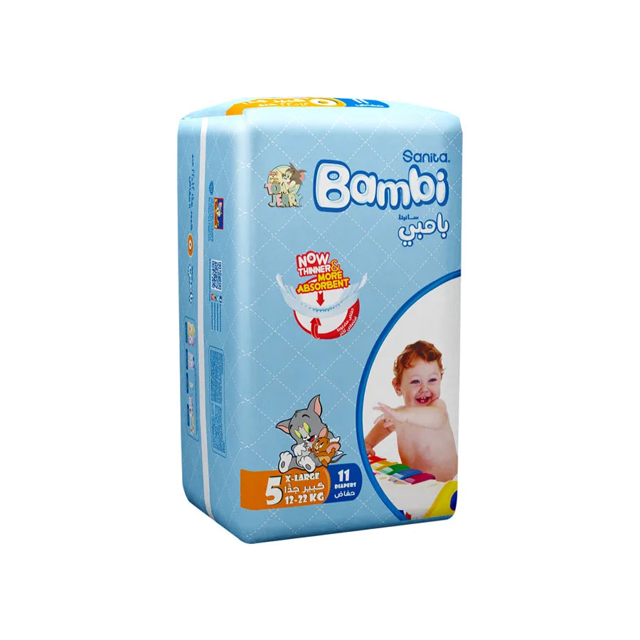 Bambi Baby Diapers Regular Pack Size 5, X-Large, 12-22 kg - 11's