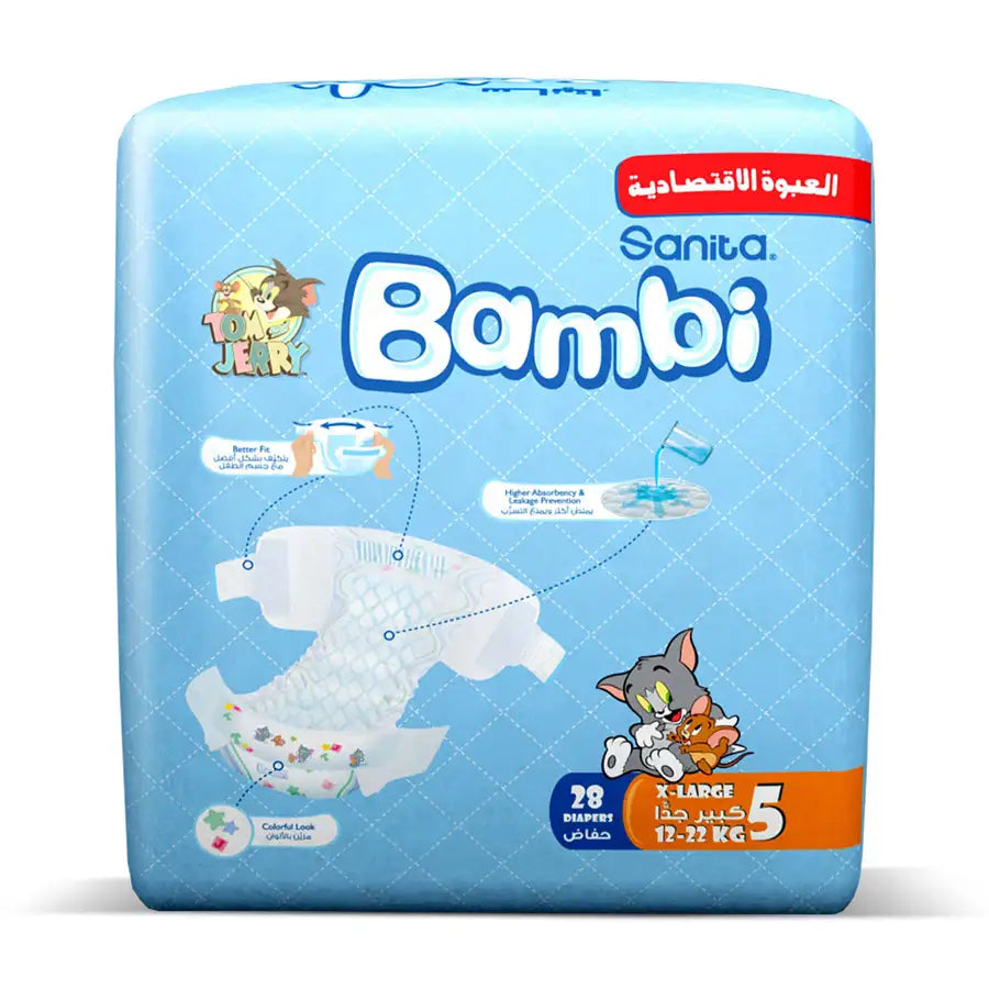 Bambi Baby Diapers Value Pack Size 5, X-Large, 12-22 kg - 28's