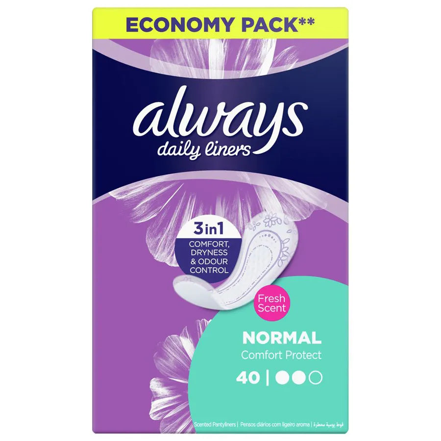 Always Liners Comfort Protect Pantyliners With Fresh Scent, 40's